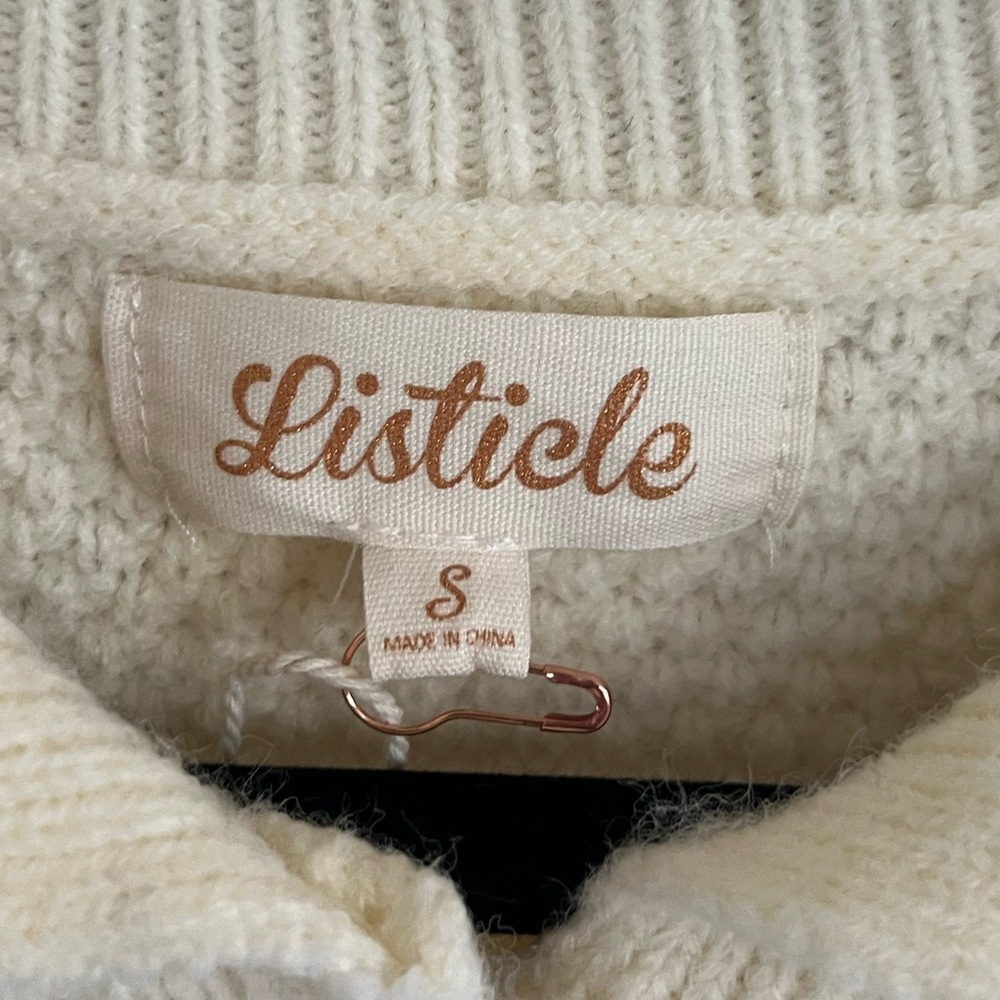 Listicle Beige Brown Floral Embroidered Knit Cardigan NWT Small - Picture 9 of 14